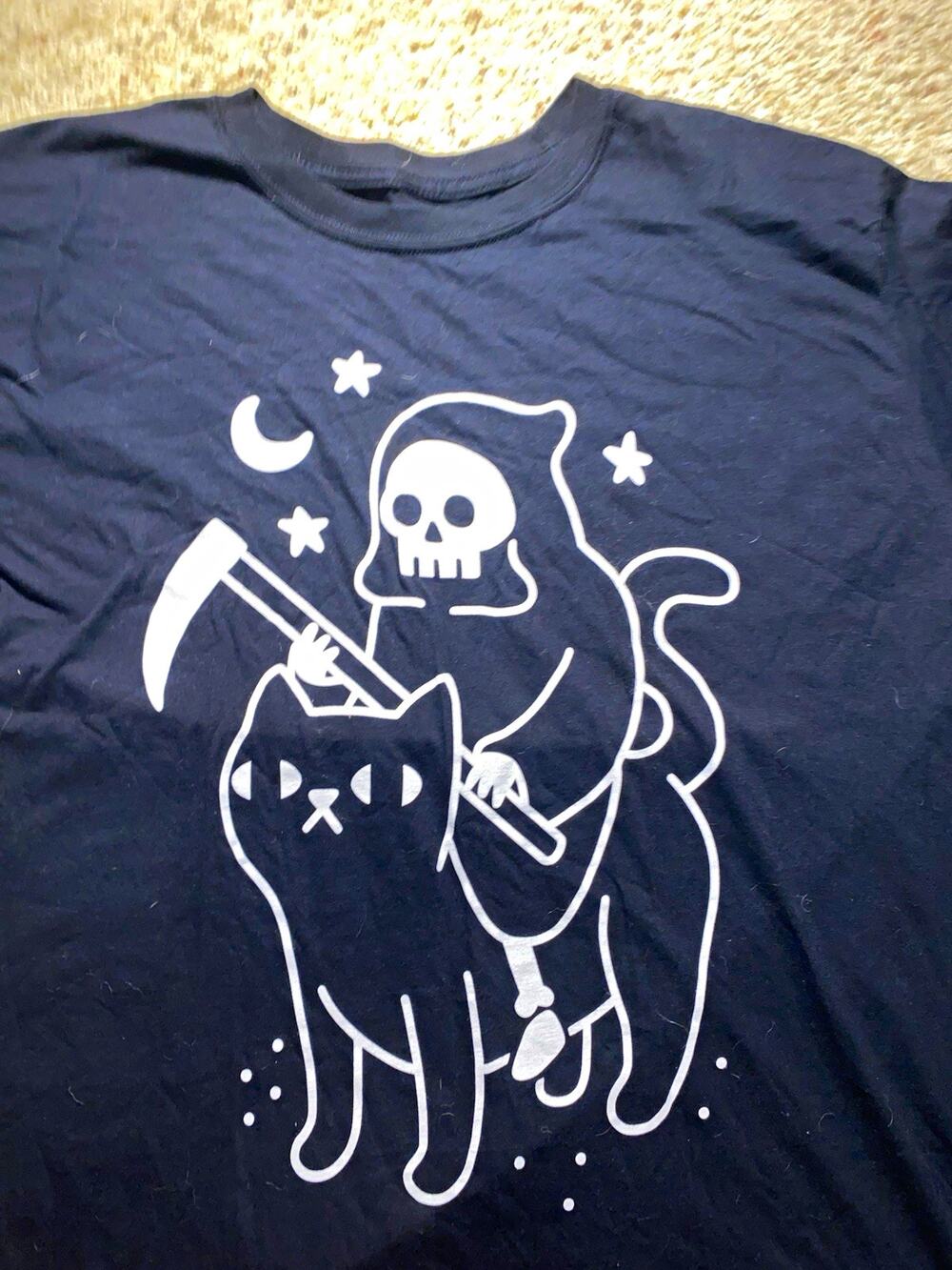 Black Matter Halloween Mens XL Black Grim Reaper Giant Cat Graphic Tee Shirt